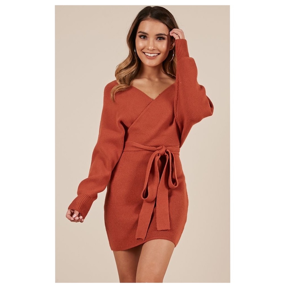 Showpo ribbed wrap sweater dress